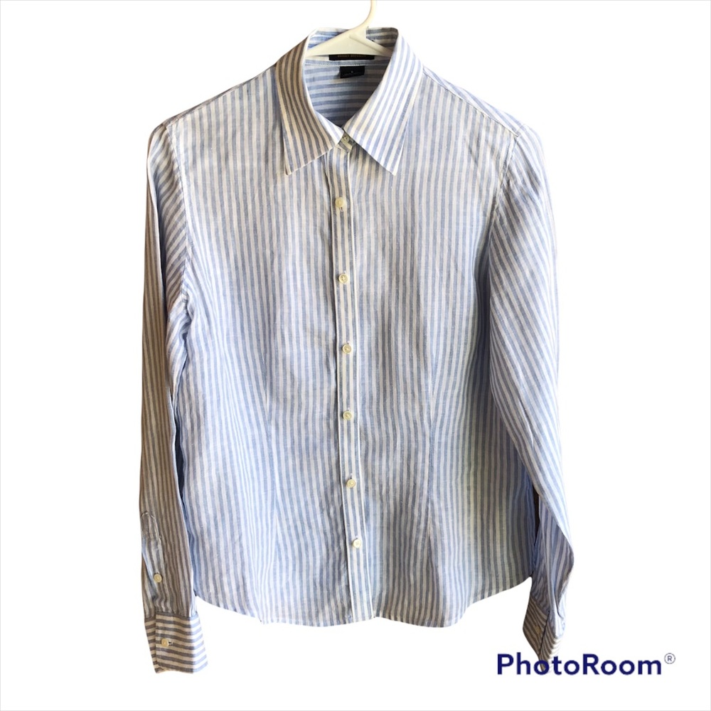 (2/$20) Brooks Brothers “346” 100% Linen Striped Shirt Size 6